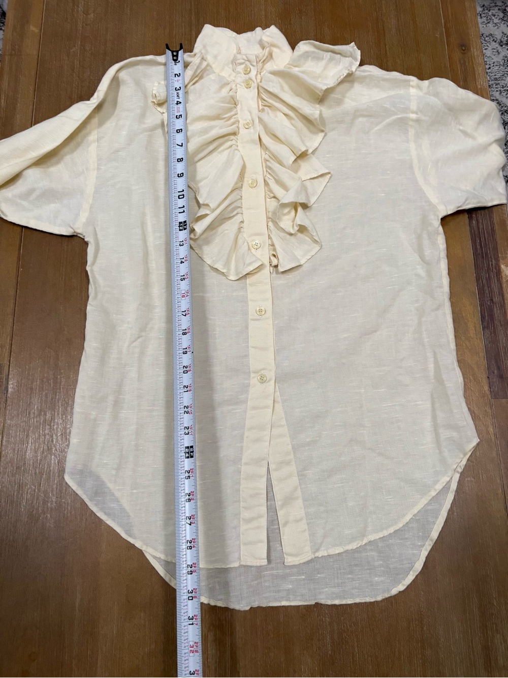 Pale Yellow Ruffle Front Button-Down Blouse - Picture 8 of 8